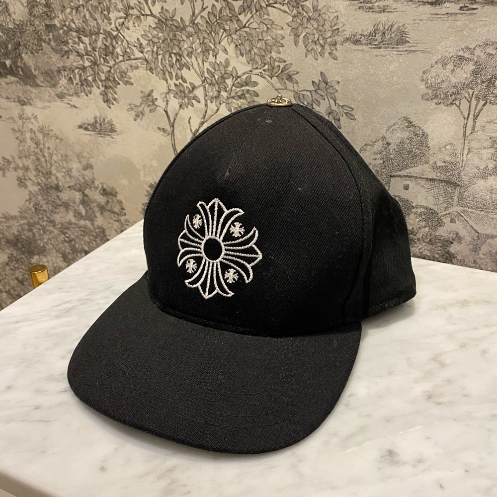 Chrome Hearts Black Hat with White Detailing